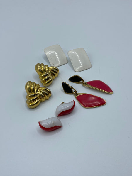 Black + White + Red + Gold Vintage Earring Pack