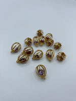 Gold Oval Cage Charms with Gems