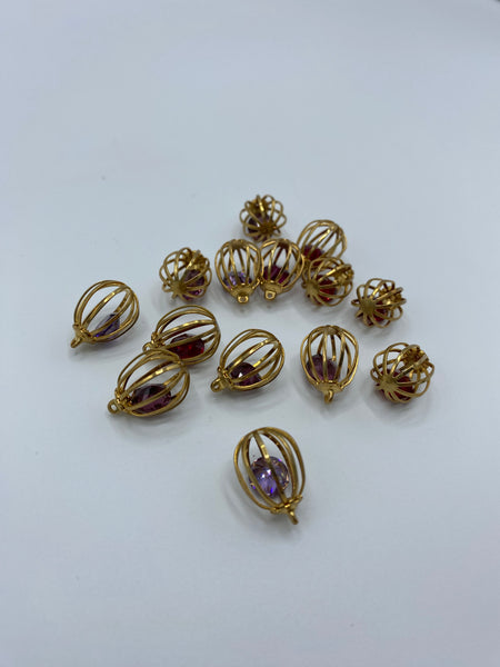 Gold Oval Cage Charms with Gems