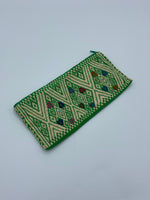 Green Embroidered Zipper Pouch